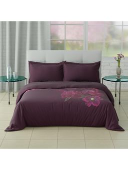 SPACES - Elegance Noir 100% Cotton 200 Tc Floral Winter Double Quilt Dark Violet - Purple