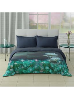SPACES - Elegance Noir 100% Cotton 200 Tc Floral Winter Double Quilt Dark Brown - Blue