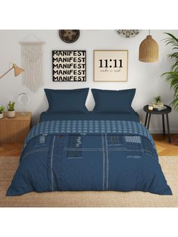 SPACES - Genz 100% Cotton 180 Tc Character Design Winter Double Quilt Light Blue - Blue