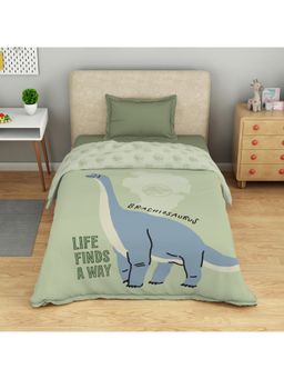 SPACES - Jurassic World 100% Cotton 132 Tc Printed Kids Single Quilt Light Green - Green