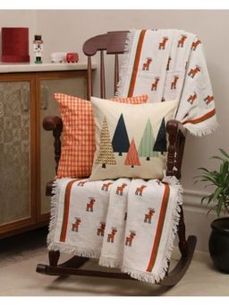 Crown of Poppies - Meadow Poppy Drift Khadi Throw with Cushion Cover (16 X 16 Inches) (Pack of 3)