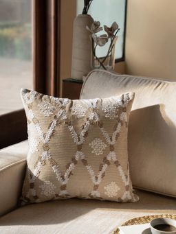 Maspar - Cotton Embroidered Square Cushion Cover for Sofa & Bed Decor - Off White (M)