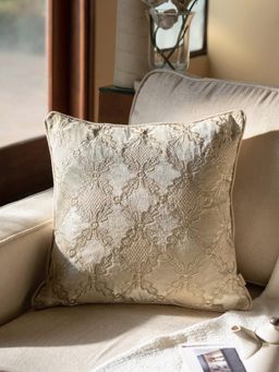 Maspar - Cotton Embroidered Square Cushion Cover for Sofa & Bed Decor - Beige (M)
