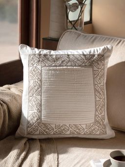 Maspar - Cotton Embroidered Square Cushion Cover for Sofa & Bed Decor - Ivory (M)