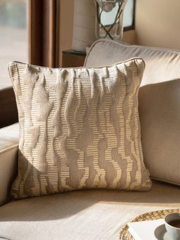 Maspar - Cotton Embroidered Square Cushion Cover for Sofa & Bed Decor - Off White (M)