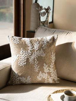 Maspar - Cotton Embroidered Square Cushion Cover for Sofa & Bed Decor - Off White (M)