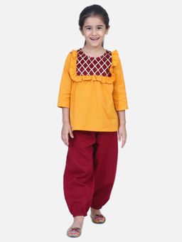 BownBee - Cotton Full Sleeve Top with Harem- Yellow (Set of 2)