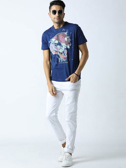 Huetrap - Mens Round Neck Half Sleeves Launch Navy T-shirt