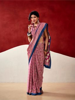 LooknBook Art - Women Pink Satin Abstract Saree with Unstitched Blouse