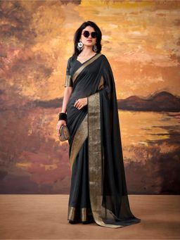LooknBook Art - Women Black Art Silk Paisley Saree with Unstitched Blouse