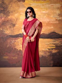 LooknBook Art - Women Red Art Silk Paisley Saree with Unstitched Blouse
