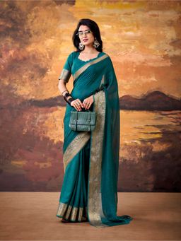 LooknBook Art - Women Teal Art Silk Paisley Saree with Unstitched Blouse