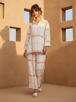 Dora Dori - Women White Linen Collared Co-Ord Set