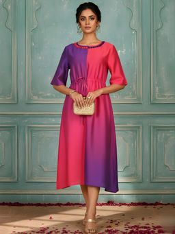 Dora Dori - Women Pink Chanderi Silk Ombre Dress