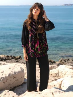 Dora Dori - Women Black Viscose Rayon Printed Co-Ord Set