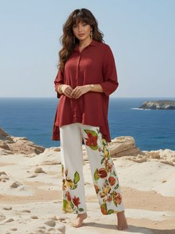 Dora Dori - Women Maroon Viscose Rayon Co-Ord Set