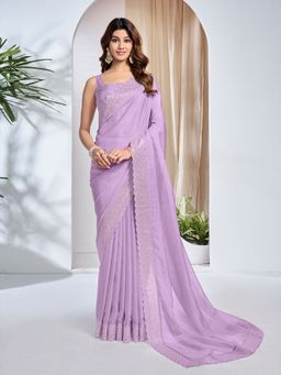 INDDUS - Women Ethnic Motifs Sequined Embroidered Lavender Saree with Unstitched Blouse