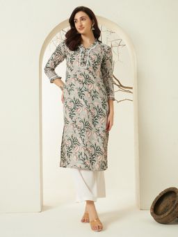 Meeranshi - Women Grey Floral Printed Regular Kurta with Pant