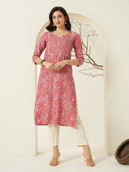 Meeranshi - Women Pink Floral Printed Regular Kurta with Pant