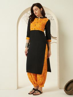 Meeranshi - Women Yellow Bandhani Afghani Kurta with Salwar