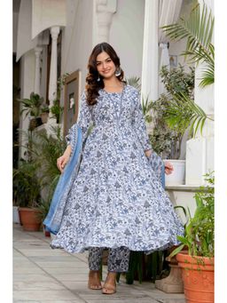 Meeranshi - Women White Floral Printed Kurta with Pant and Dupatta