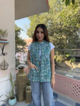 GOODHAND - Green Cotton Block Printed Quilted Jacket