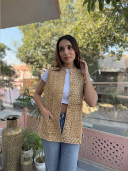 GOODHAND - Mustard Cotton Block Printed Quilted Jacket