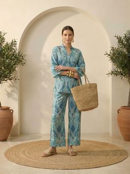 IMANA - Blue Paisley Printed Pure Cotton Co-Ord Set