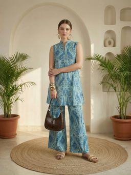 IMANA - Women Turquoise Paisley Printed Pure Cotton Sleeveless Co-Ord Set