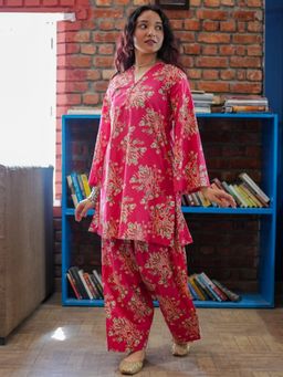 IMANA - Women Pink Floral Fusion Cotton Co-Ord Set
