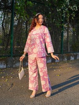 IMANA - Women Pink Floral Print Cotton Co-Ord Set