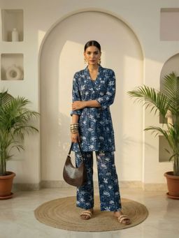 IMANA - Women Indigo Floral Hand Block Print Cotton Co-Ord Set