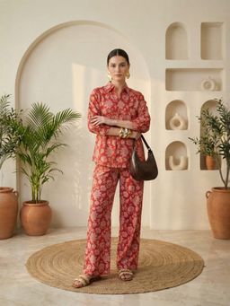 IMANA - Women Red Floral Printed Pure Cotton Co-Ord Set