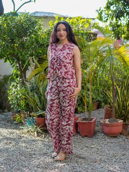IMANA - Women Maroon Floral Printed Cotton Co-Ord Set