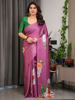ALMAARI FASHION - Women Satin Pink Saree with Unstitched Blouse