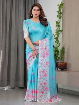 ALMAARI FASHION - Women Blue Saree with Unstitched Blouse