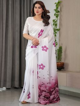 ALMAARI FASHION - Women White Floral Saree with Unstitched Blouse
