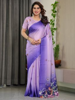 ALMAARI FASHION - Women Floral Purple Saree with Unstitched Blouse