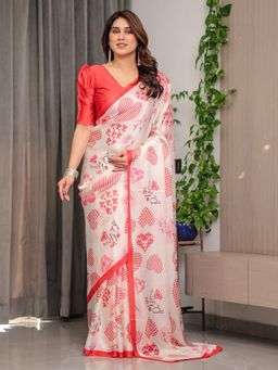ALMAARI FASHION - Women Printed Off White Saree with Unstitched Blouse