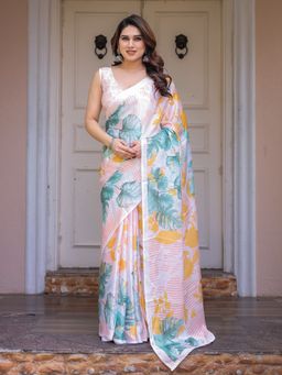 ALMAARI FASHION - Women Satin White Saree with Unstitched Blouse