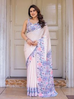 ALMAARI FASHION - Women Floral Off White Saree with Unstitched Blouse