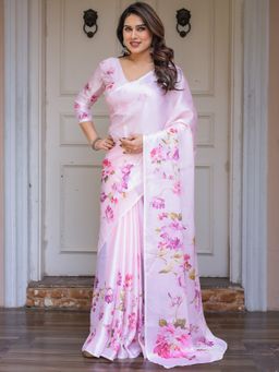 ALMAARI FASHION - Women Pink Saree with Unstitched Blouse