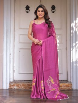 ALMAARI FASHION - Women Floral Magenta Saree with Unstitched Blouse