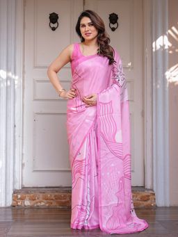 ALMAARI FASHION - Women Floral Pink Saree with Unstitched Blouse