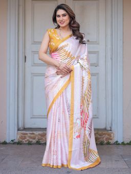 ALMAARI FASHION - Women Printed White Saree with Unstitched Blouse