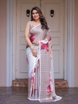 ALMAARI FASHION - Women Floral Grey Saree with Unstitched Blouse