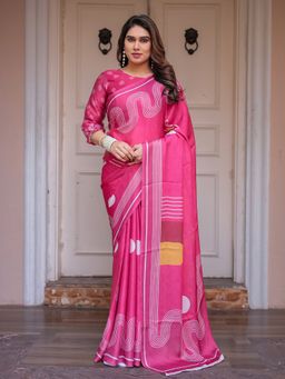 ALMAARI FASHION - Women Printed Pink Saree with Unstitched Blouse