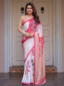 ALMAARI FASHION - Women Satin Printed Multicolor Saree with Unstitched Blouse