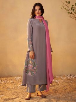 arangya - Women Embroidered Pure Crepe Kurta with Pant and Dupatta