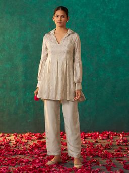 arangya - Women Embellished Viscose Rayon Off White Co-Ord Set